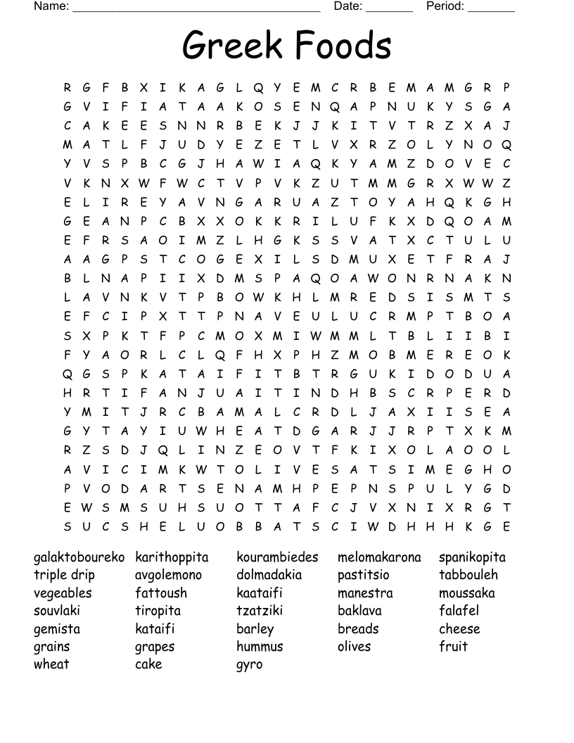 Greek Foods Word Search WordMint