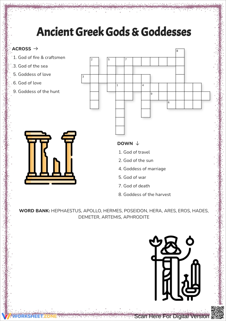 Greek Mythology Crossword Worksheets