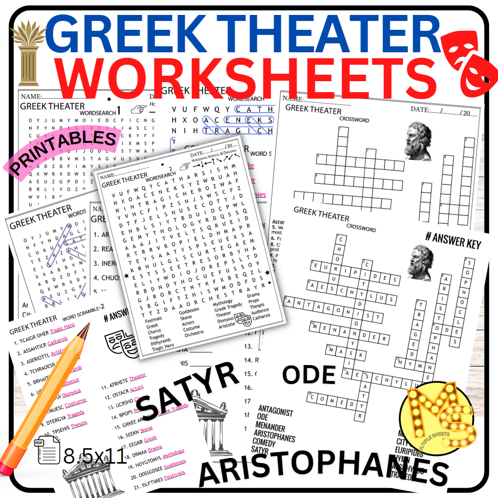 Greek Theatre Worksheets Crossword Word Scramble Word Search Made By Teachers