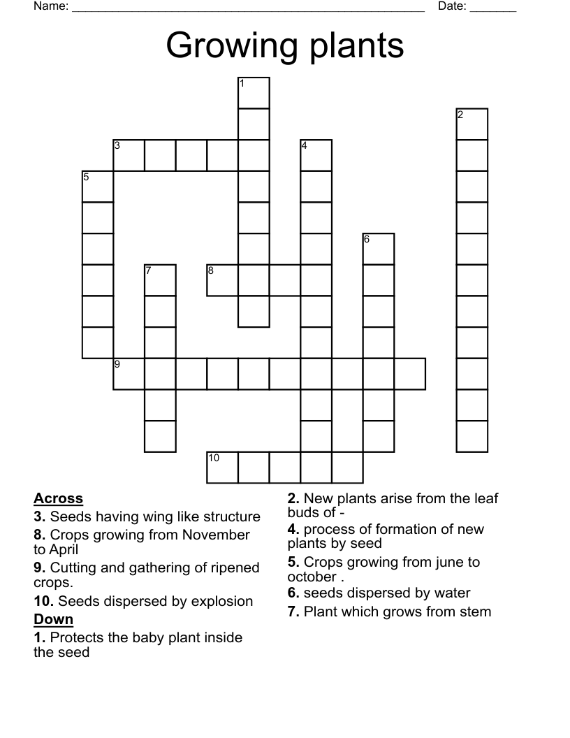 Growing Plants Crossword WordMint