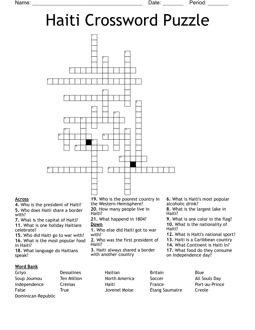 Haiti Crossword Puzzle WordMint