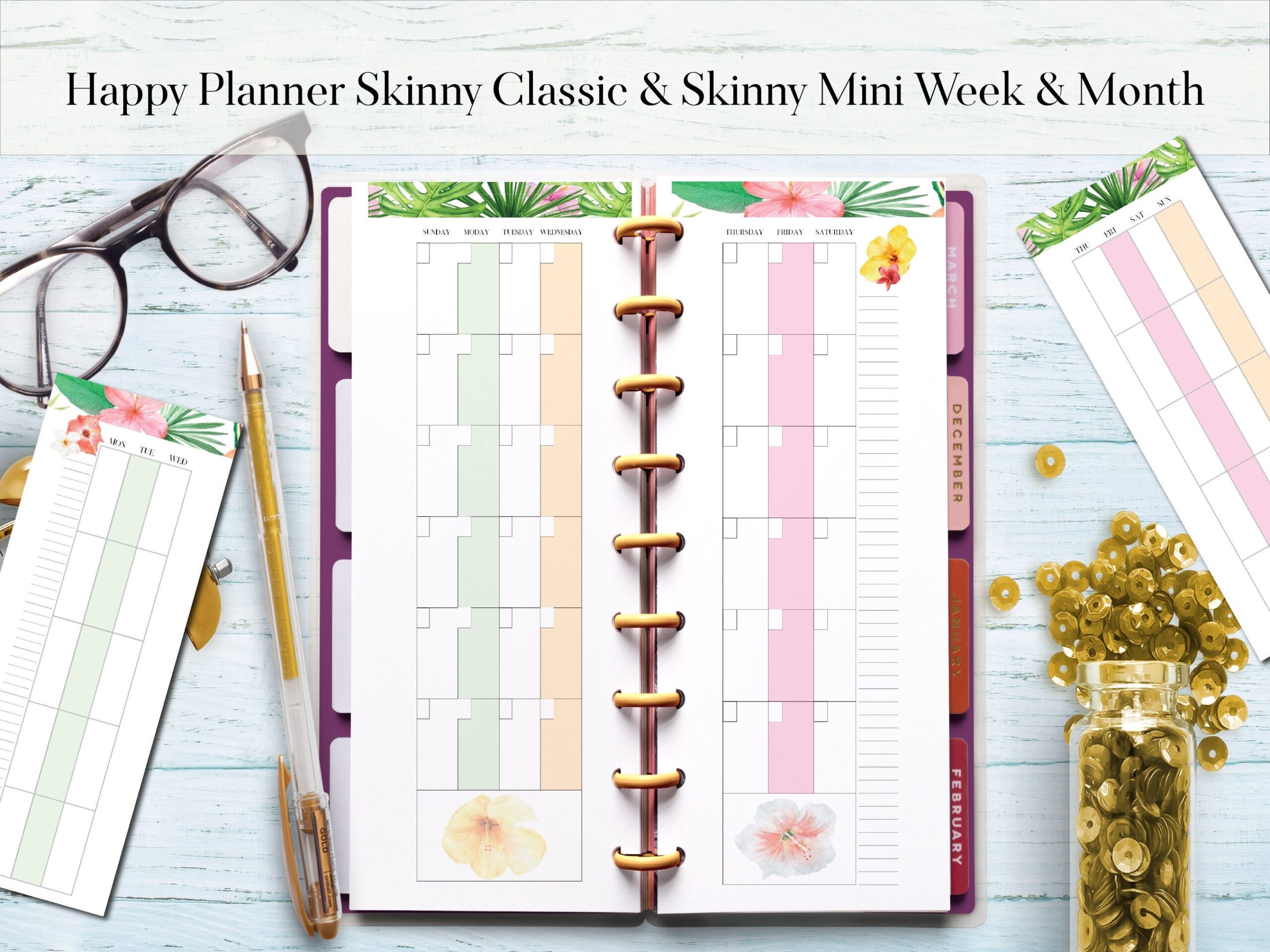 Happy Planner Skinny Classic Monthly Weekly Printables Tropical Design Etsy