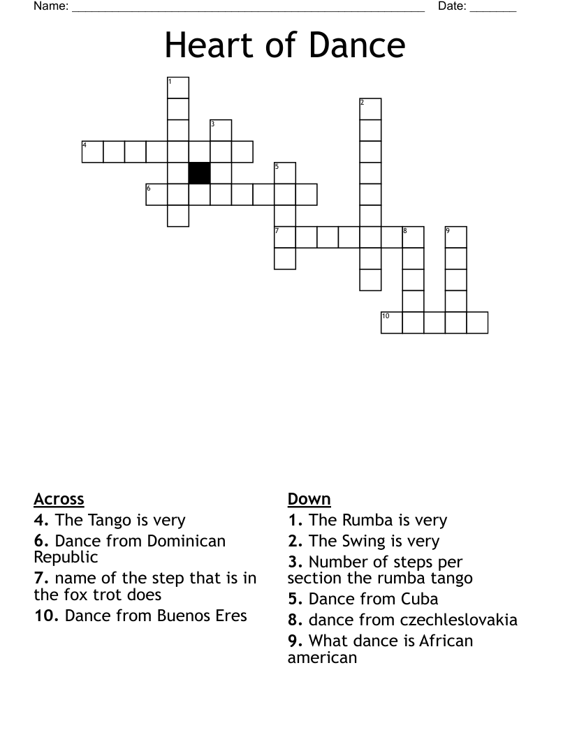 Heart Of Dance Crossword WordMint