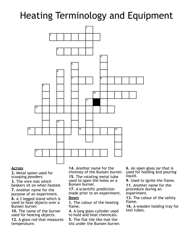Heating Terminology And Equipment Crossword WordMint