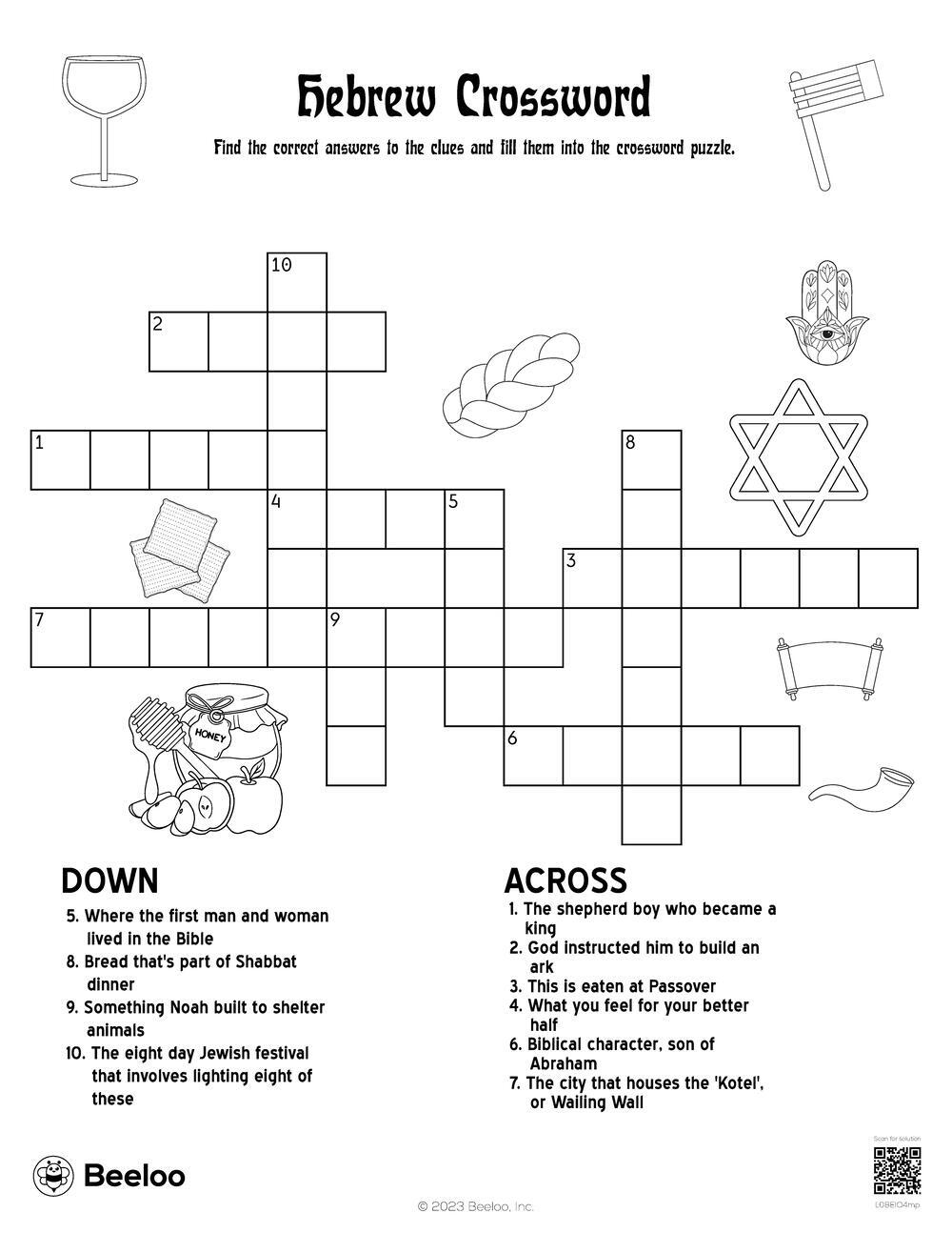 Hebrew Crossword Beeloo Printable Crafts And Activities For Kids