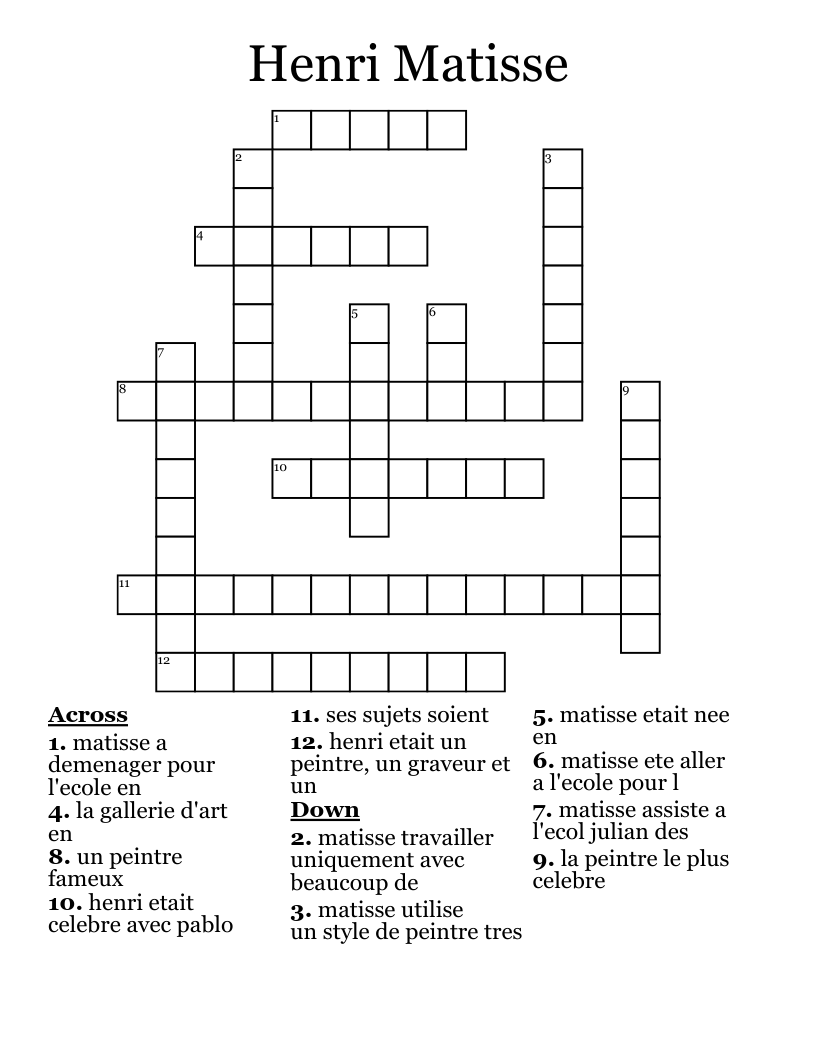 Henri Matisse Crossword WordMint