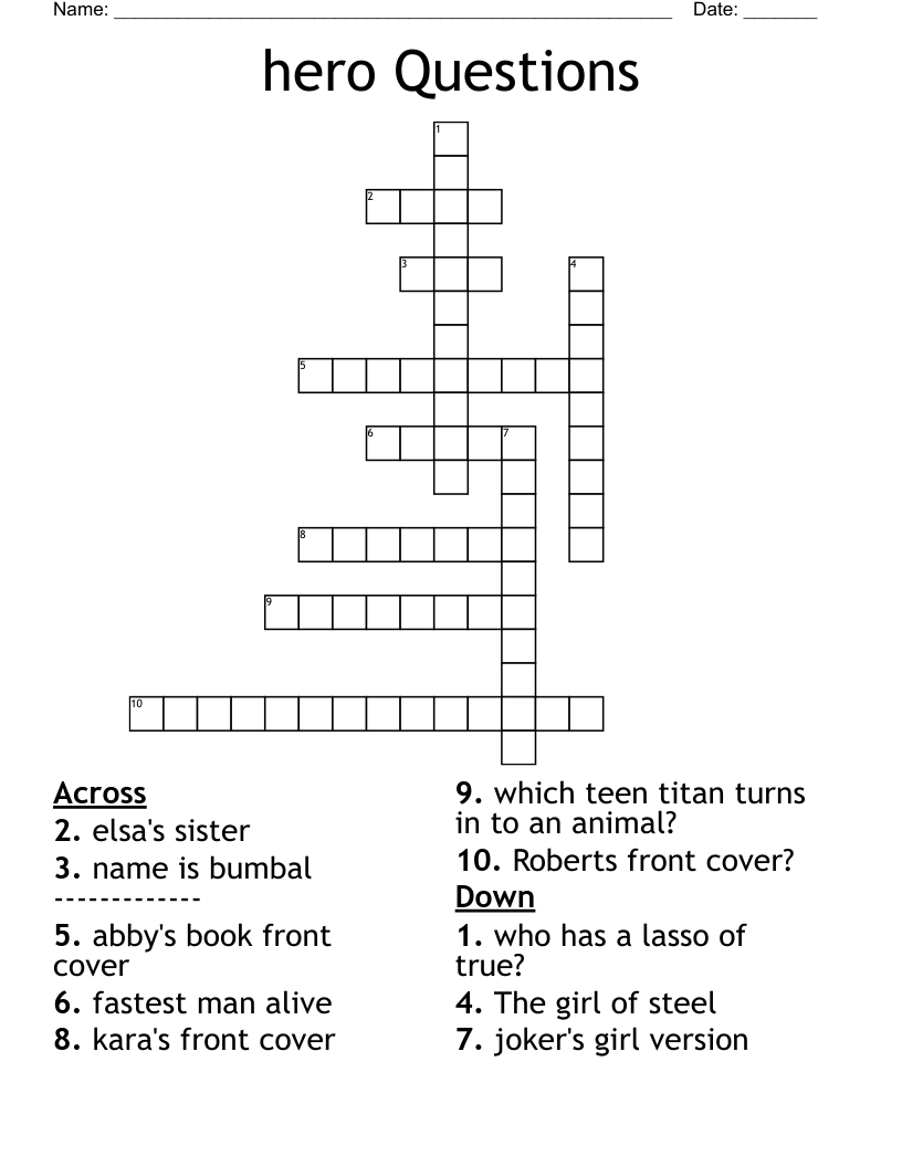 Hero Questions Crossword WordMint Hero Questions Crossword WordMint