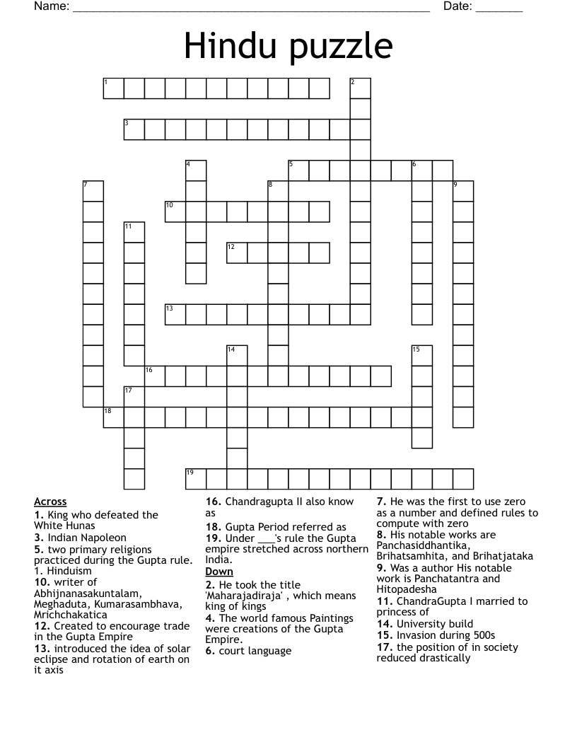 Hindu Puzzle Crossword WordMint