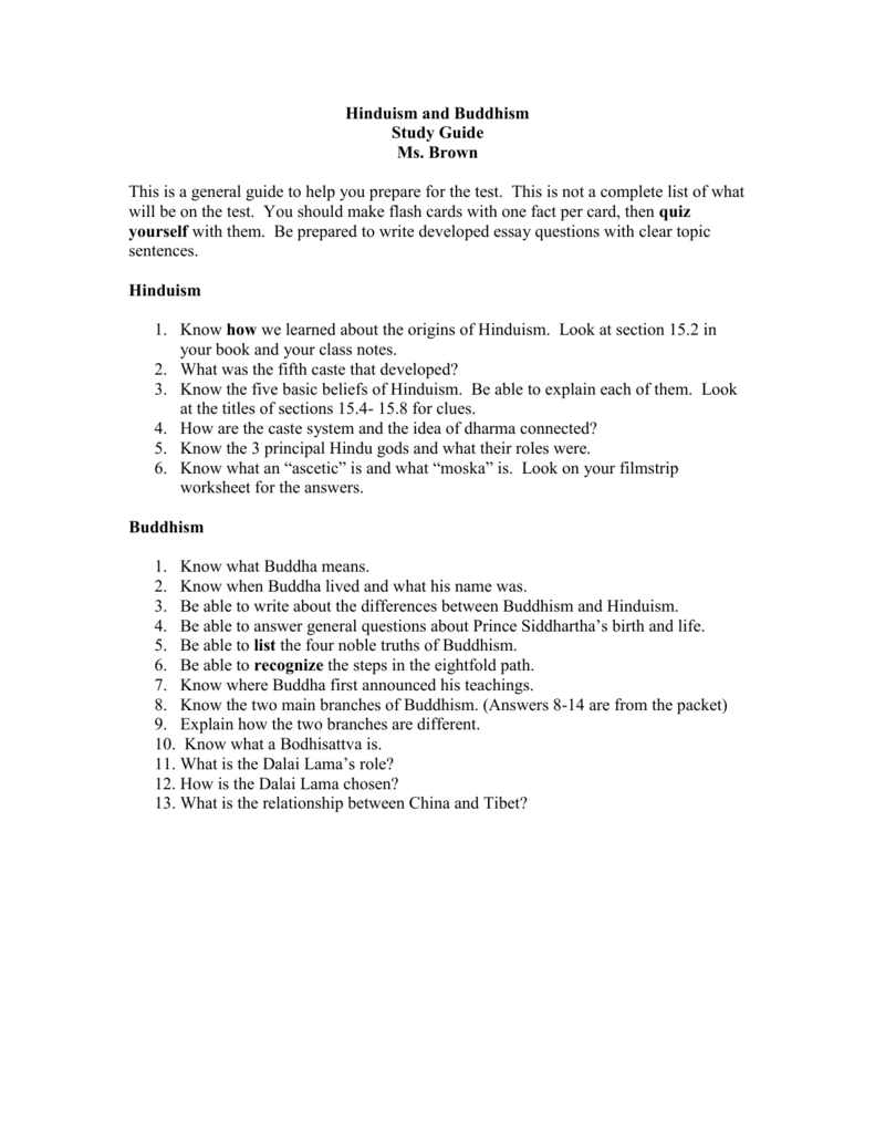 Hinduism And Buddhism Study Guide