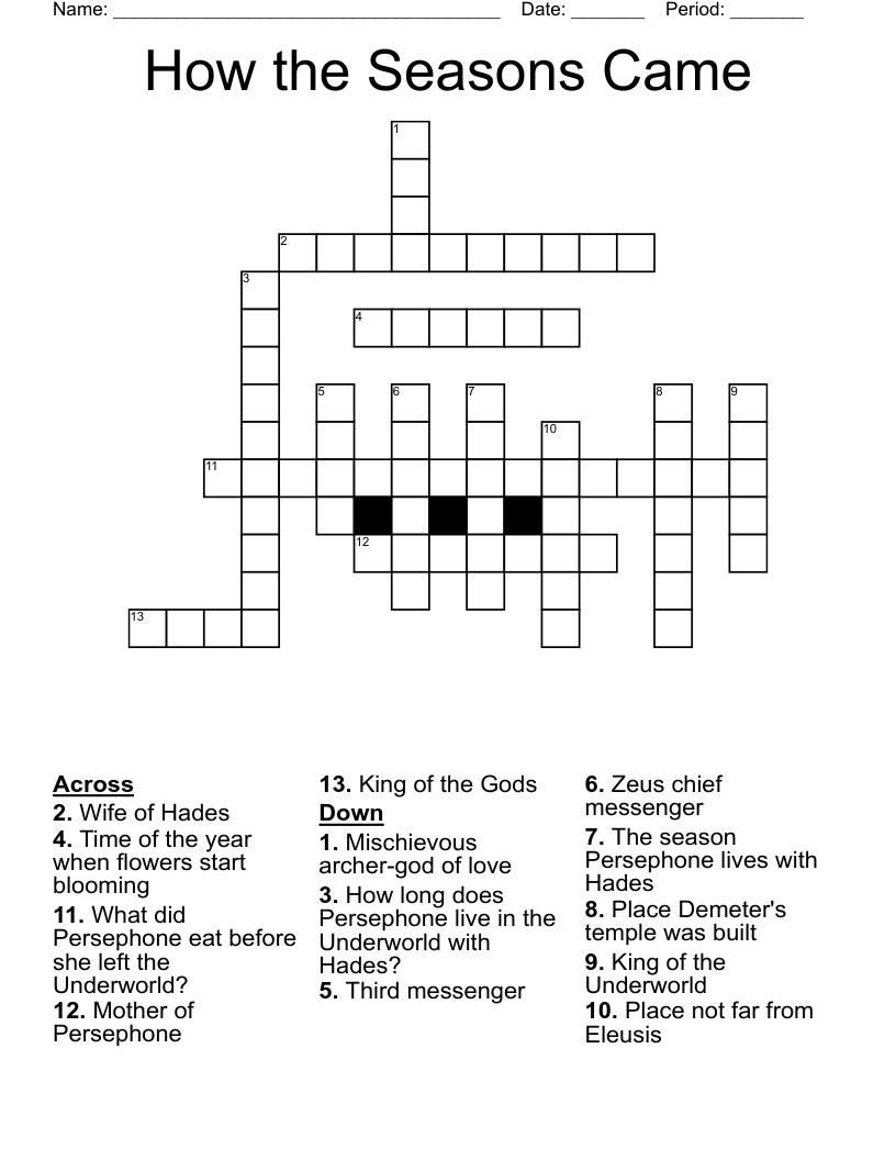 How The Seasons Came Crossword WordMint