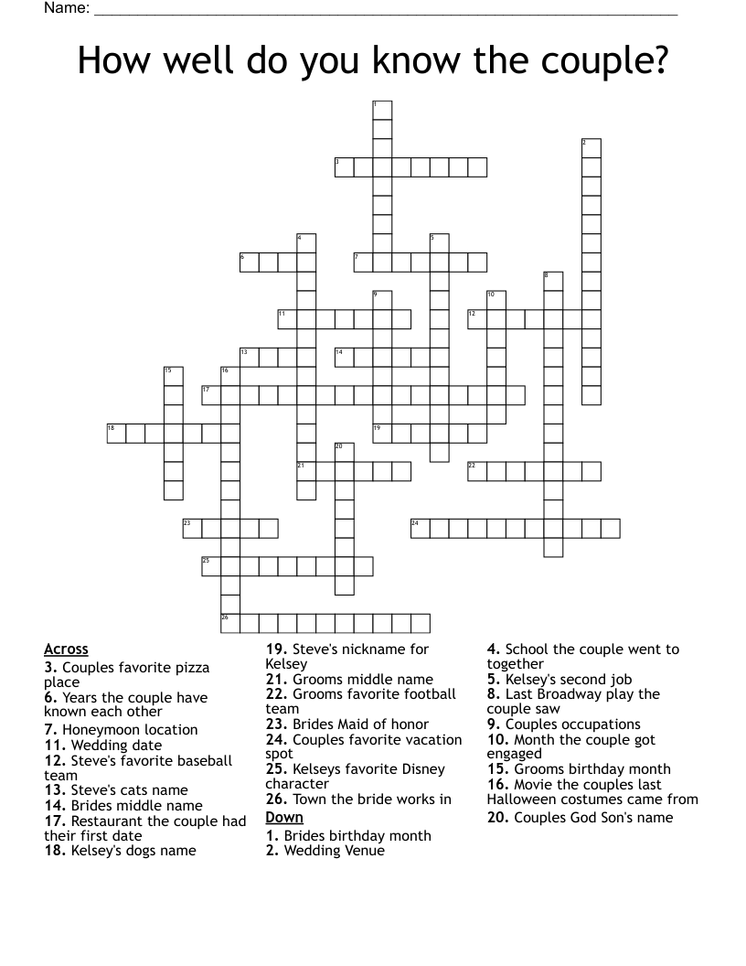 How Well Do You Know The Couple Crossword WordMint