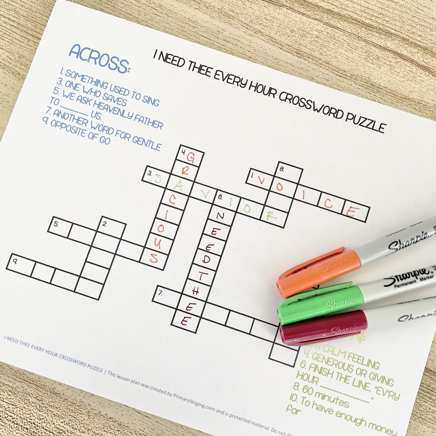 I Need Thee Every Hour Crossword Puzzle Primary Singing