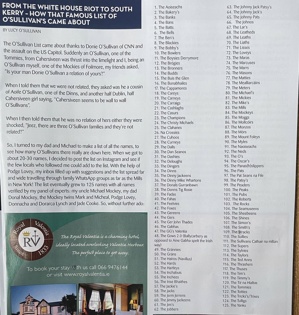 In My Hometown In Ireland There Are A LOT Of O Sullivans Most Of Us Aren t Related though We Probably Are As A Result Every Family Has A Nickname A Local Magazine Put In My Hometown In Ireland There Are A LOT Of O Sullivans Most Of Us Aren t Related though We Probably Are As A Result Every Family Has A Nickname A Local Magazine Put