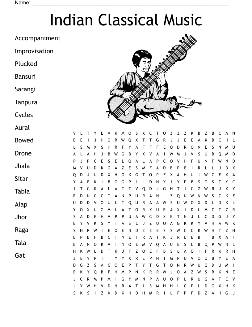 Indian Classical Music Word Search WordMint