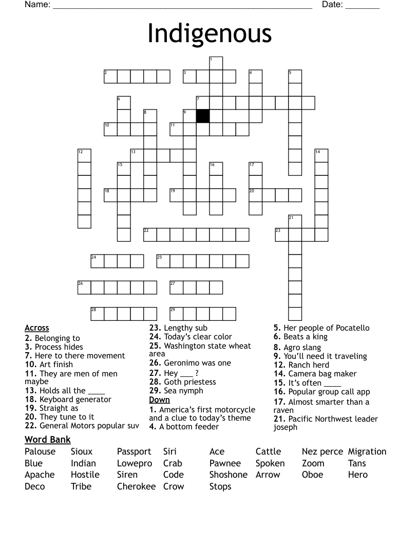 Indigenous Crossword WordMint