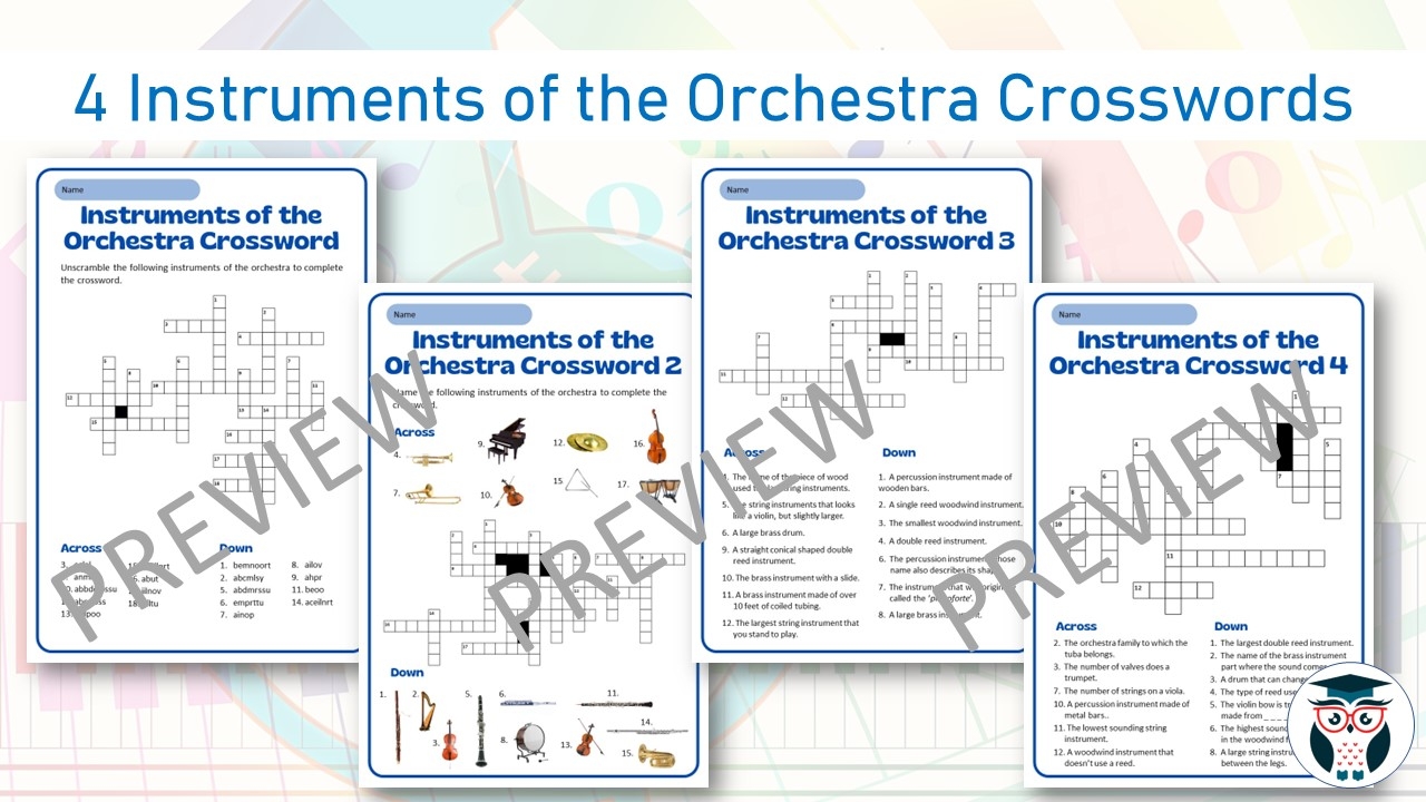 Instruments Of The Orchestra Crosswords Teaching Resources Instruments Of The Orchestra Crosswords Teaching Resources