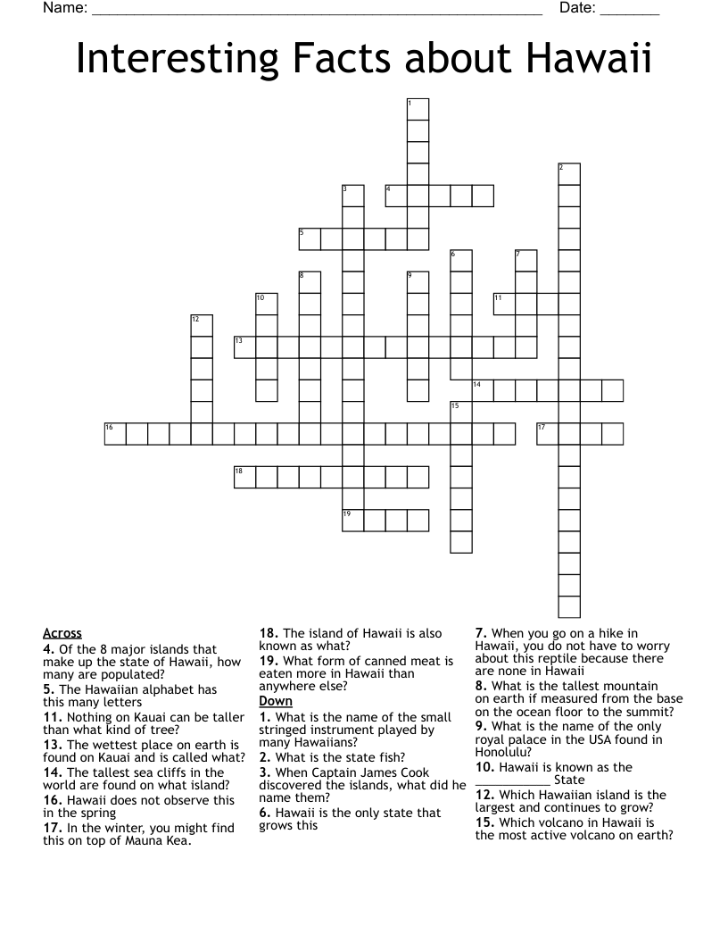 Interesting Facts About Hawaii Crossword WordMint