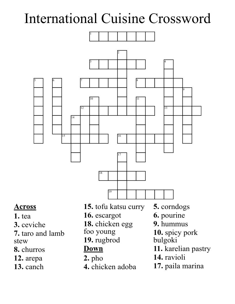 International Cuisine Crossword WordMint