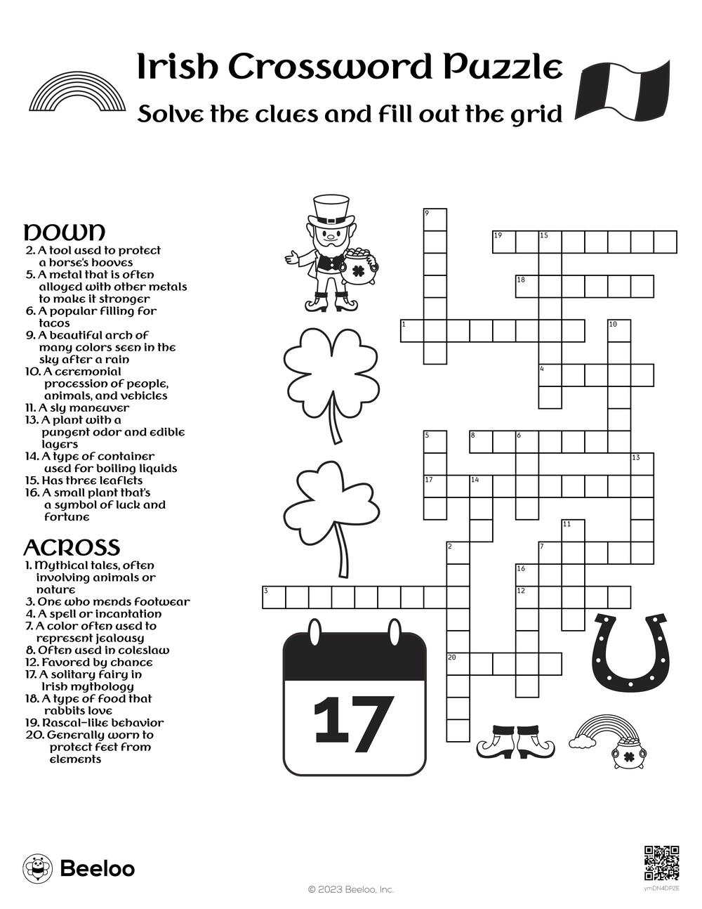 Irish Crossword Puzzle Beeloo Printable Crafts And Activities For Kids