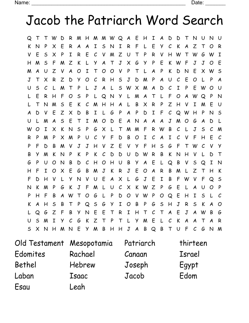 Jacob The Patriarch Word Search WordMint
