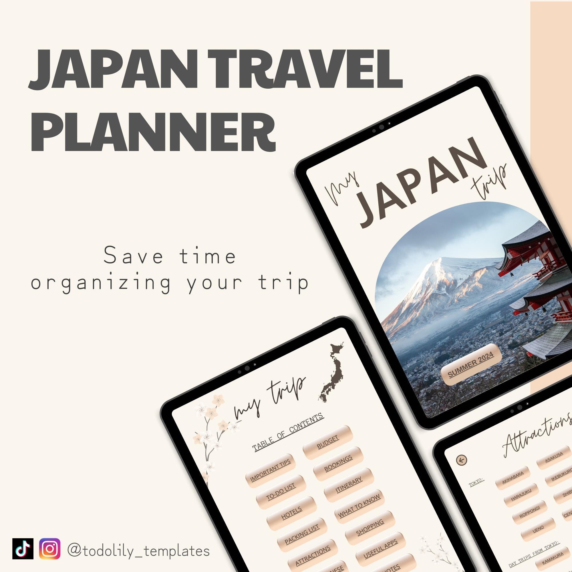 Japan Travel Planner Editable Canva Itinerary Tips Reservations Templates Tokyo Kyoto Osaka Guide Holiday Organiser Traveler Gift Etsy