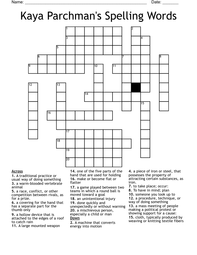 Kaya Parchman s Spelling Words Crossword WordMint