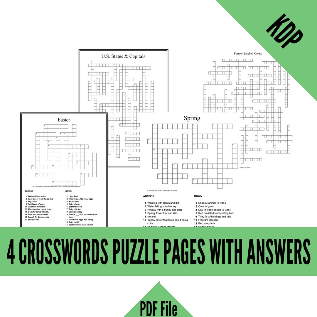 KDP 4 Crossword Puzzles With Clues And Answers In PDF Format For Creating KDP Activity Books Spring Easter Baseball Greats State Capitals Etsy KDP 4 Crossword Puzzles With Clues And Answers In PDF Format For Creating KDP Activity Books Spring Easter Baseball Greats State Capitals Etsy