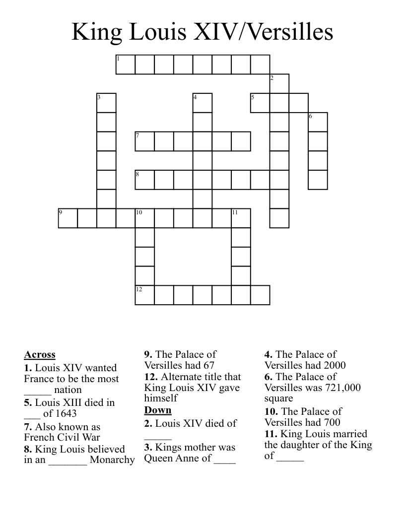 King Louis XIV Versilles Crossword WordMint