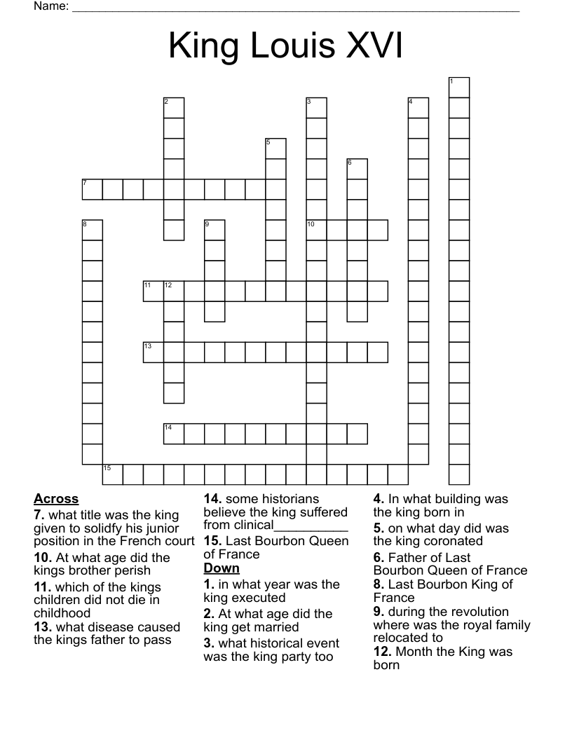 King Louis XVI Crossword WordMint