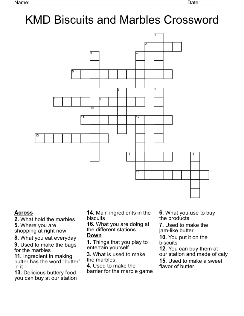 KMD Biscuits And Marbles Crossword WordMint