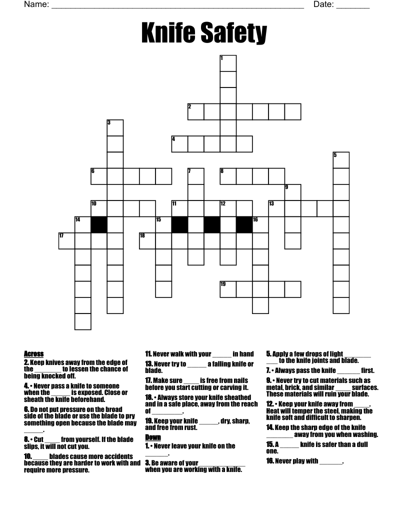 Knife Safety Crossword WordMint