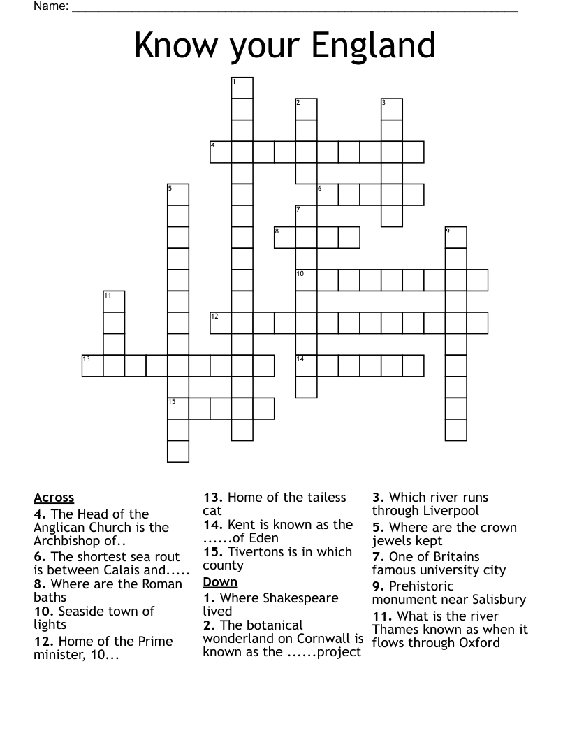 Know Your England Crossword WordMint