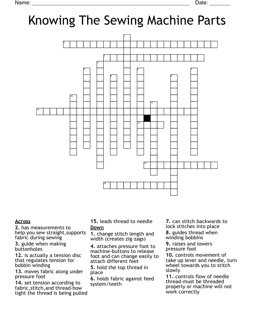 Knowing The Sewing Machine Parts Crossword WordMint Knowing The Sewing Machine Parts Crossword WordMint