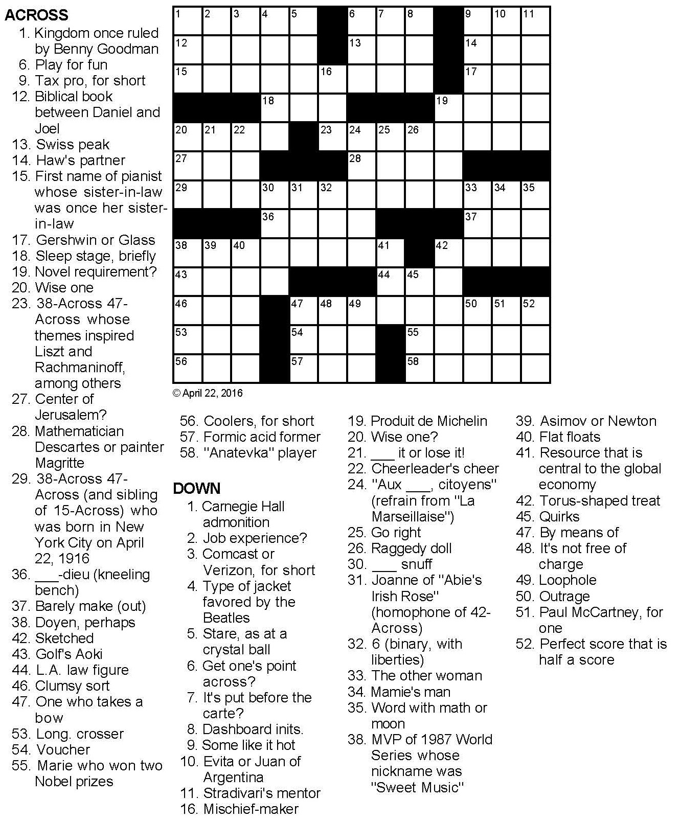 L Chaim Crossword Puzzle