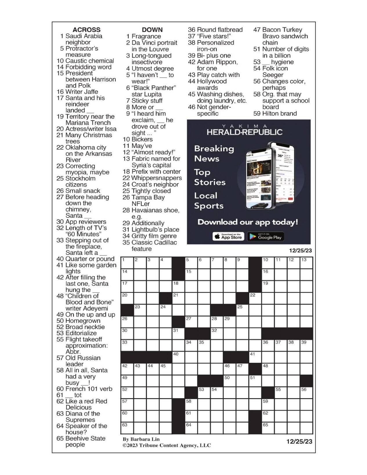LA Times Crossword Dec 25 2023 Crosswords Yakimaherald
