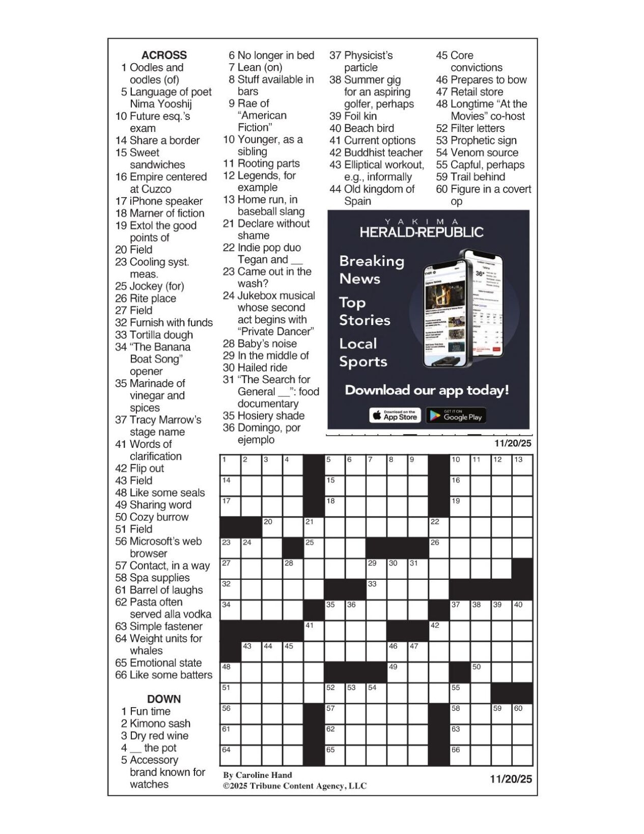 LA Times Crossword Nov 20 2025 Crosswords Yakimaherald