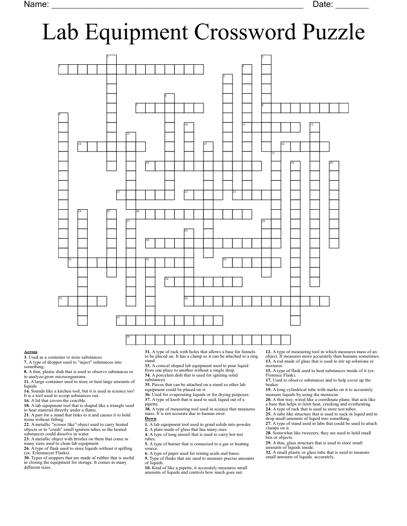 Lab Equipment Crossword Puzzle WordMint Lab Equipment Crossword Puzzle WordMint