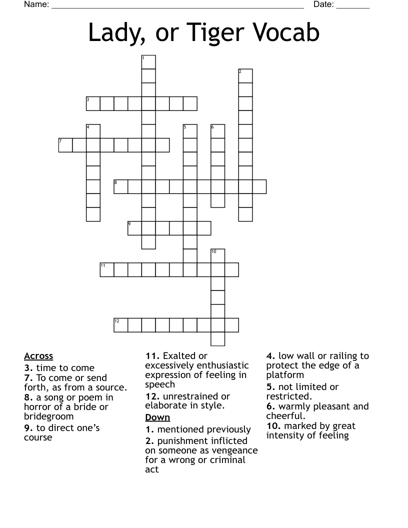 Lady Or Tiger Vocab Crossword WordMint