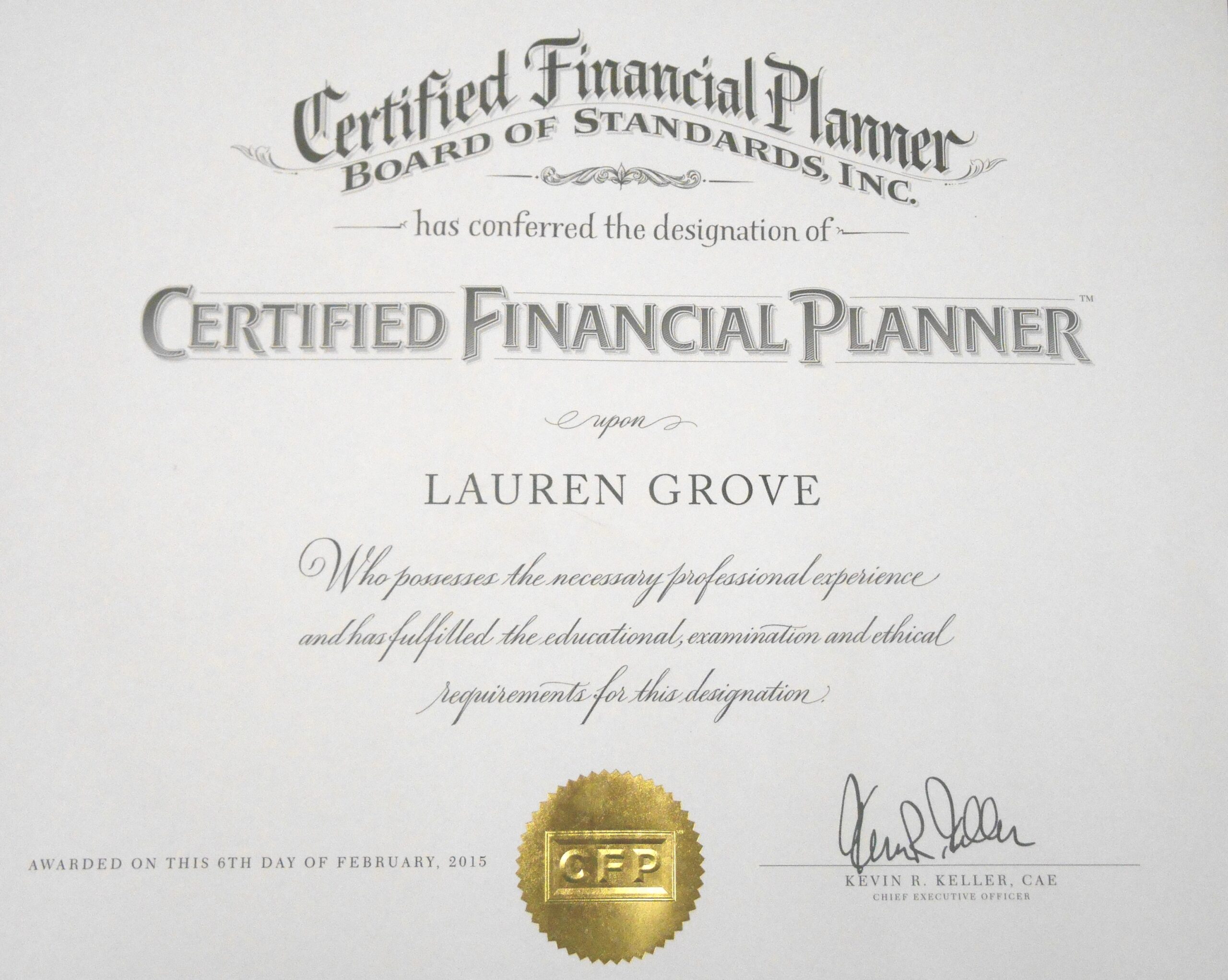 Lauren Grove Earns CFP Certification