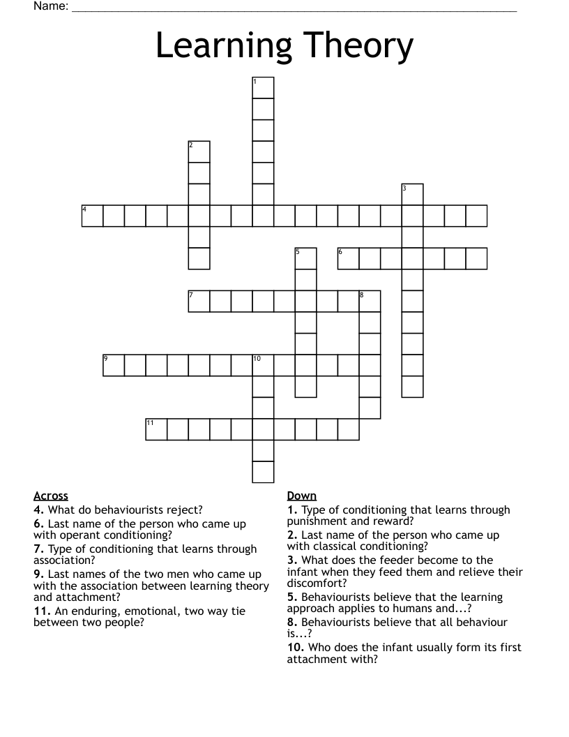 Learning Theory Crossword WordMint