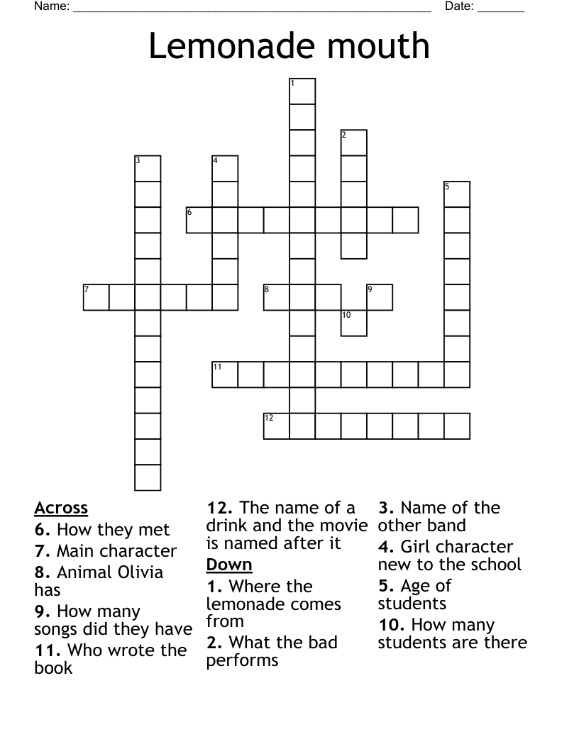 Lemonade Mouth Crossword WordMint