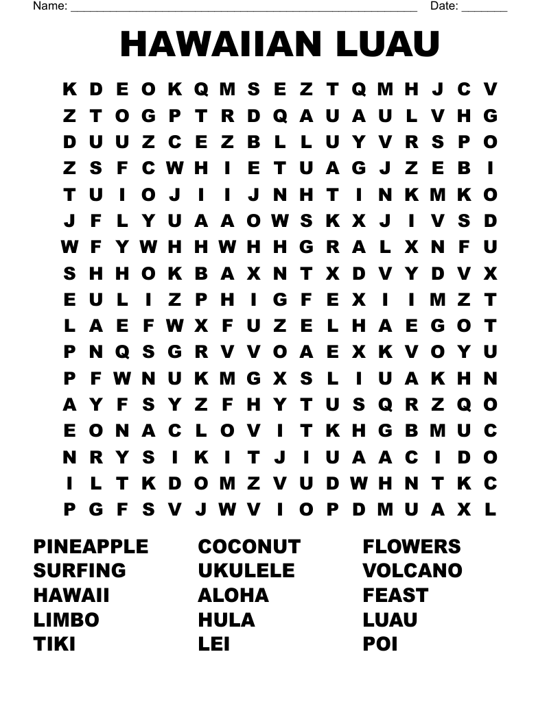 Luau Crossword WordMint
