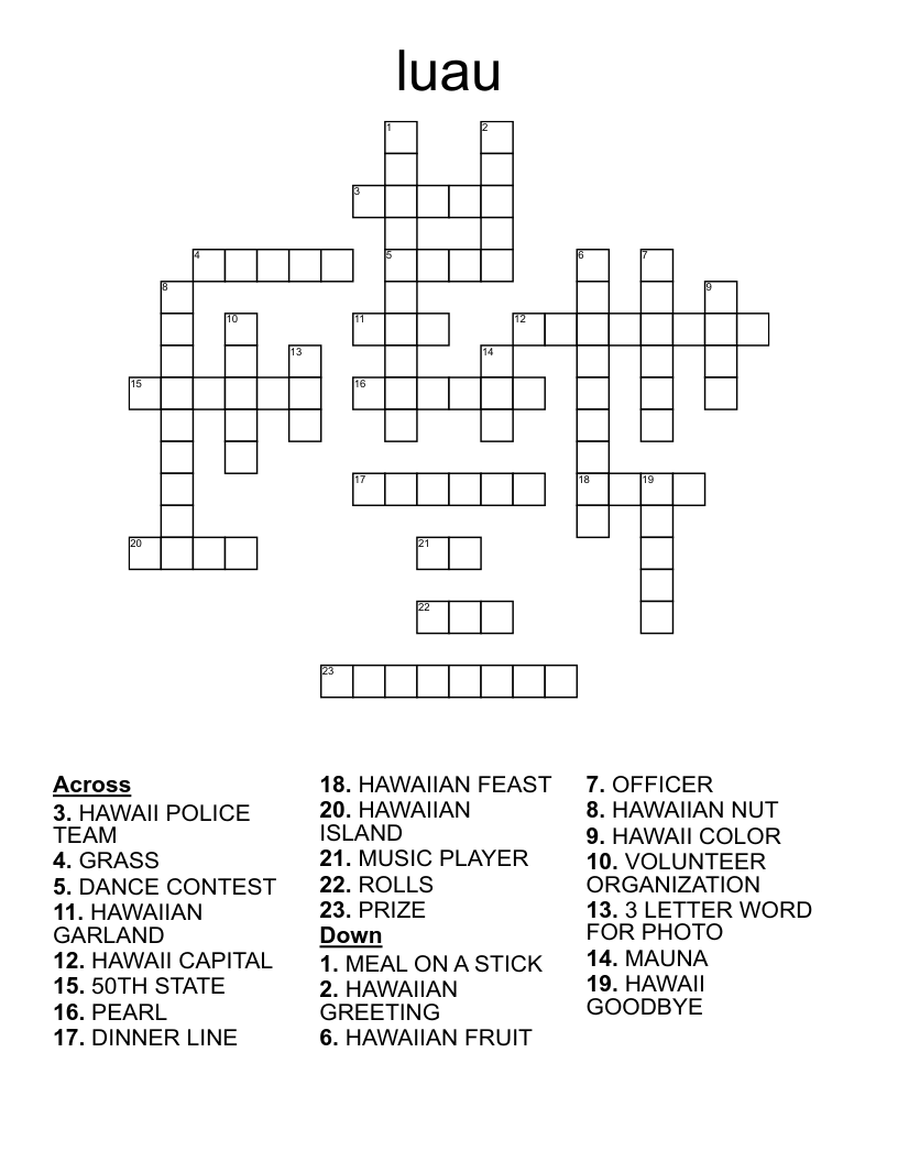 Luau Crossword WordMint