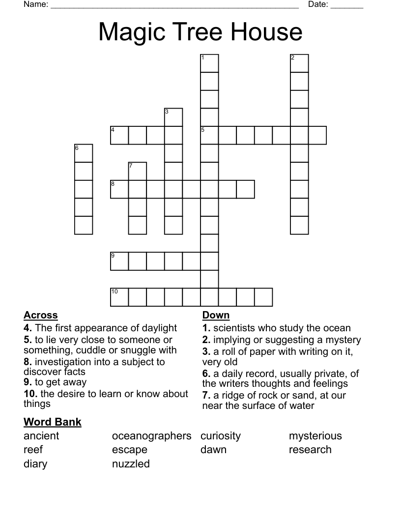 Magic Tree House Crossword WordMint