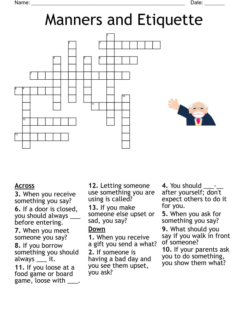 Manners And Etiquette Crossword WordMint