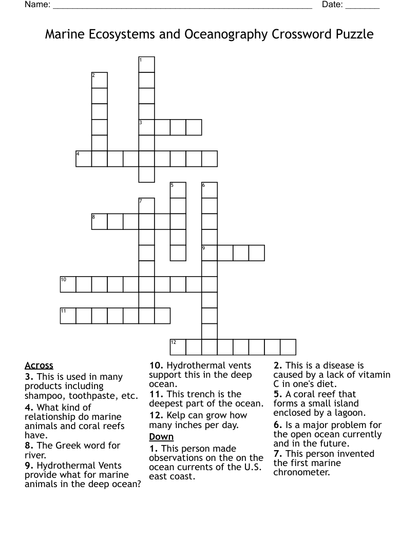 Marine Ecosystems And Oceanography Crossword Puzzle WordMint Marine Ecosystems And Oceanography Crossword Puzzle WordMint
