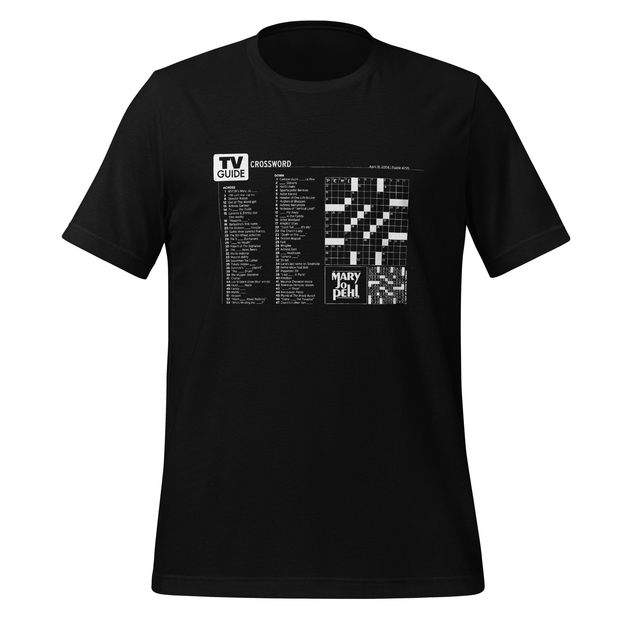 Mary Jo Pehl Show TV Guide Crossword Puzzle Design T Shirt Dumb Industries