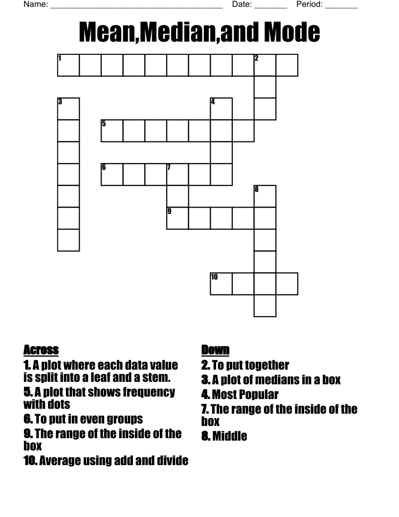 Mean Median and Mode Crossword WordMint Mean Median and Mode Crossword WordMint