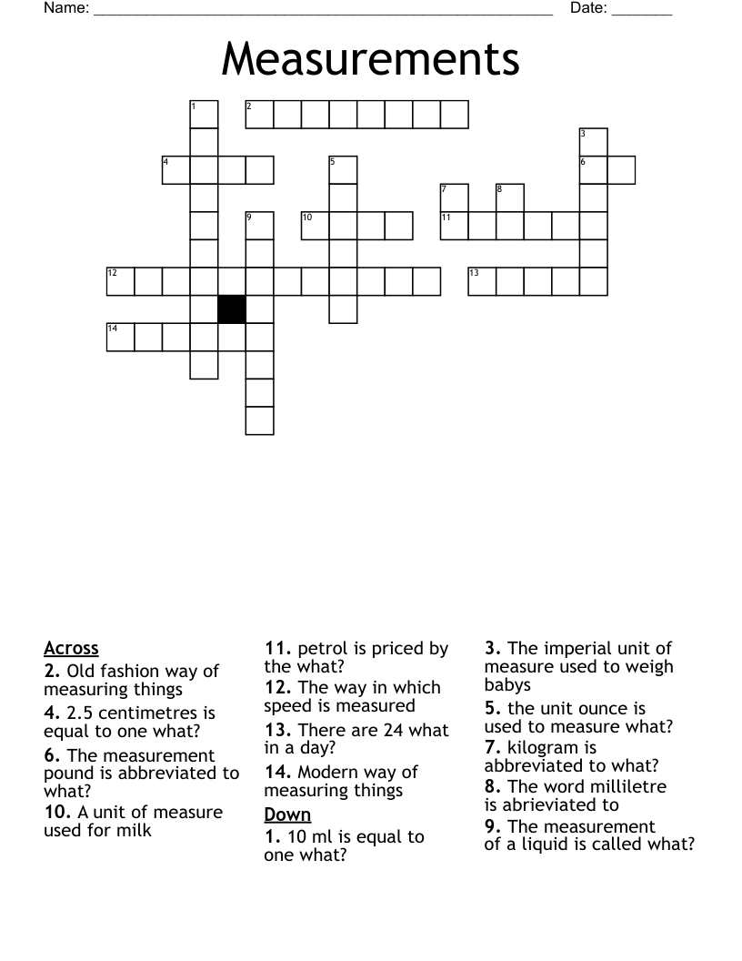 Measurements Crossword WordMint