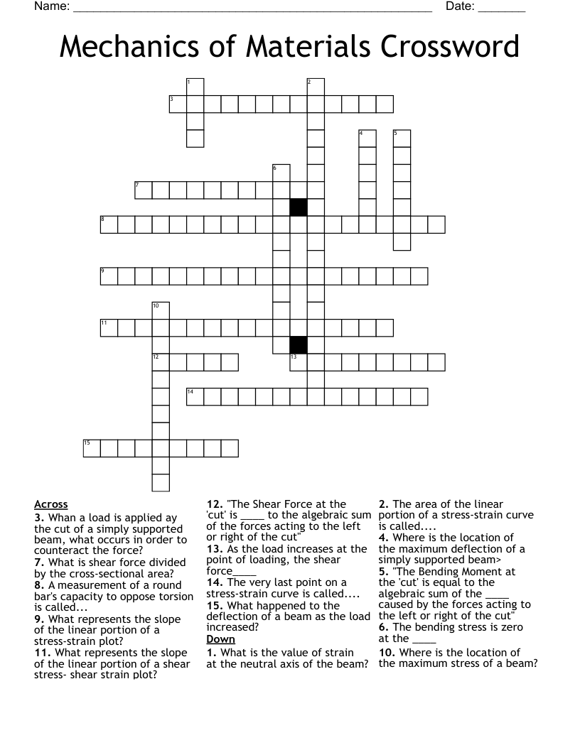 Mechanics Of Materials Crossword WordMint